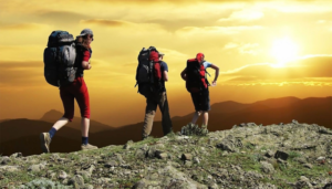 3 person on a hiking trip